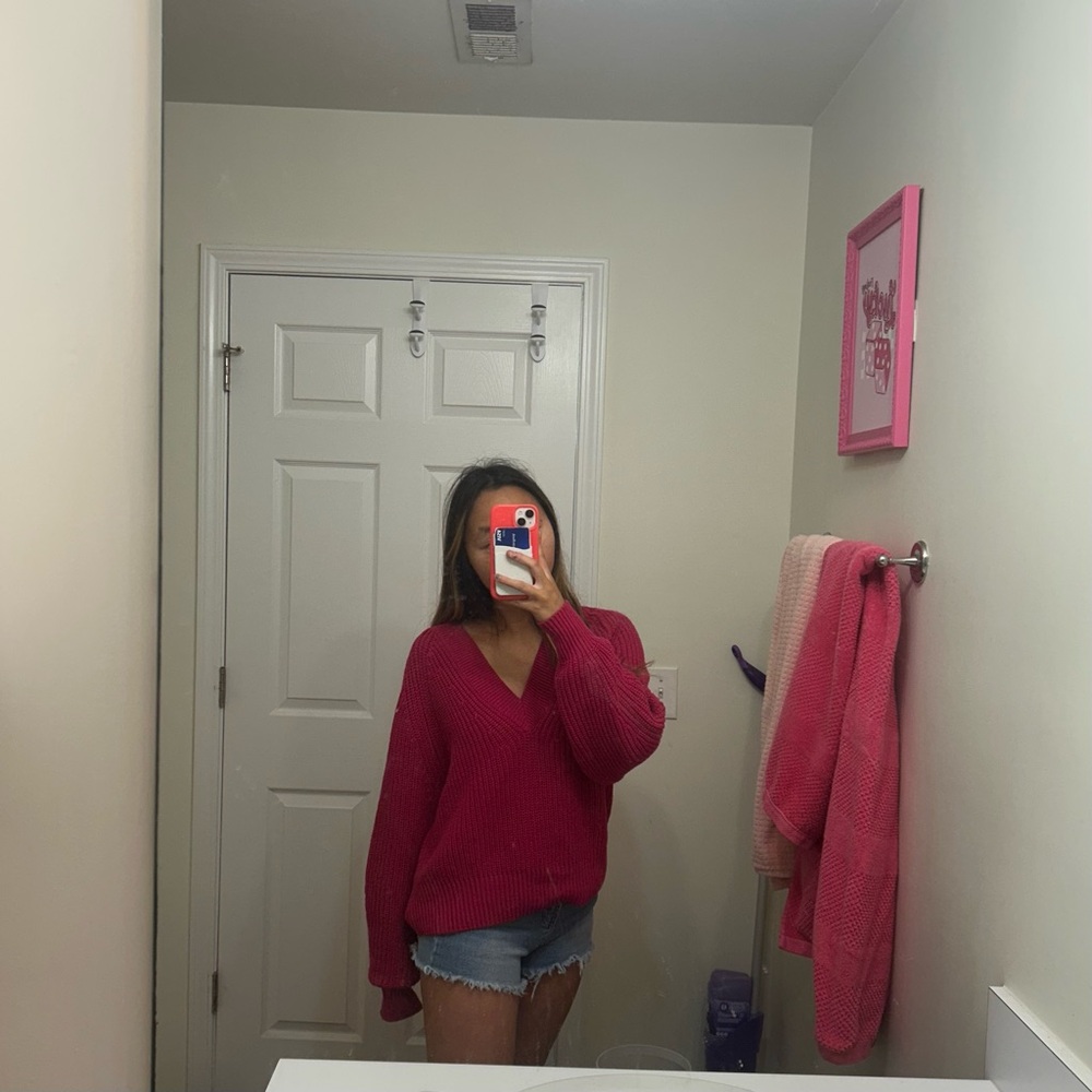A New Day Pink V-Neck Sweater Knit